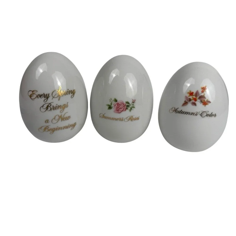 Vintage Set Of 3 Avon Porcelain Eggs - Four Seasons‎ - Birds Roses C14Q